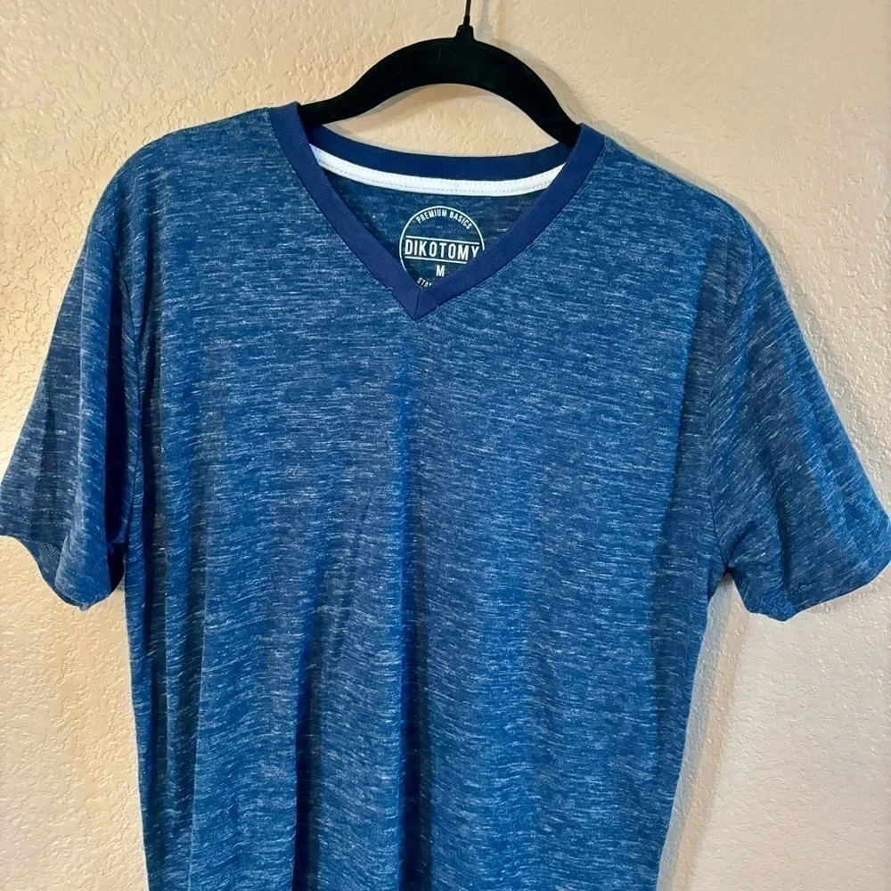 🇺🇸 Dikotomy Men’s Tee Medium Heathered Navy Blue V-Neck Short Sleeves Soft